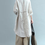 Bohemian lapel Button Down cotton top silhouette Organic Fashion beige Plus Size Clothing blouses Summer