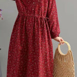 Bohemian Blue Pockets Print Loose Fall Maxi Dress Long sleeve