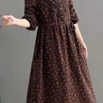 Bohemian Blue Pockets Print Loose Fall Maxi Dress Long sleeve