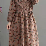 Bohemian Blue Pockets Print Loose Fall Maxi Dress Long sleeve