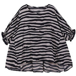 Boho Black Loose O-Neck Ruffled Fall Striped Shirt Top Half Sleeve