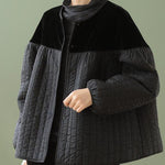Boho Black O-Neck Button Patchwork Winter Jackets Long sleeve