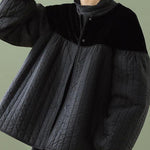 Boho Black O-Neck Button Patchwork Winter Jackets Long sleeve
