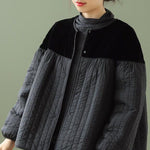 Boho Black O-Neck Button Patchwork Winter Jackets Long sleeve