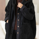 Boho Coffee Patchwork Button Thick Faux Fur Hooded Coats Winter