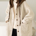 Boho Coffee Patchwork Button Thick Faux Fur Hooded Coats Winter