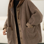 Boho Coffee Patchwork Button Thick Faux Fur Hooded Coats Winter