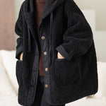 Boho Coffee Patchwork Button Thick Faux Fur Hooded Coats Winter