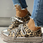 Boho Leopard Print Splicing Flat Shoes For Women Cotton Fabric