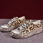 Boho Leopard Print Splicing Flat Shoes For Women Cotton Fabric