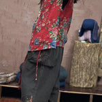 Boho Red Asymmetrical Print Patchwork Cotton Waistcoat Sleeveless