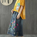 Boho Dark Blue Embroideried Tasseled A Line Summer Skirts Denim