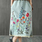 Boho Dark Blue Embroideried Tasseled A Line Summer Skirts Denim