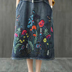 Boho Dark Blue Embroideried Tasseled A Line Summer Skirts Denim