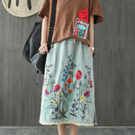 Boho Dark Blue Embroideried Tasseled A Line Summer Skirts Denim