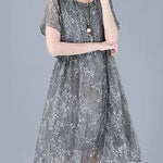 Boho Pink Embroidery Chiffon Dress Patchwork Half Sleeve Two Piece Set Women Clothing