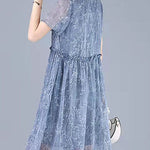Boho Pink Embroidery Chiffon Dress Patchwork Half Sleeve Two Piece Set Women Clothing