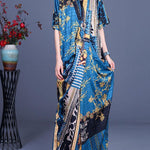 Boutique Khaki Print Overlapping Asymmetrical Design Chiffon Summer Maxi Dress