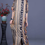 Boutique Khaki Print Overlapping Asymmetrical Design Chiffon Summer Maxi Dress
