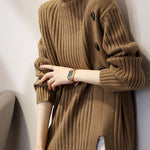 Boutique Khaki Turtleneck Thick Fall Winter Knit Sweater
