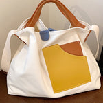 Boutique White Patchwork Canvas Tote Handbag