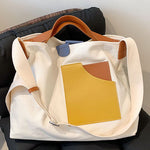 Boutique White Patchwork Canvas Tote Handbag