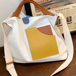 Boutique White Patchwork Canvas Tote Handbag