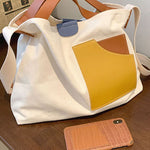 Boutique White Patchwork Canvas Tote Handbag