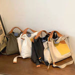 Boutique White Patchwork Canvas Tote Handbag