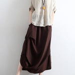 Brick red oversized linen skirts asymmetrical design elastic waist long skirt