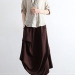 Brick red oversized linen skirts asymmetrical design elastic waist long skirt
