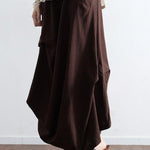 Brick red oversized linen skirts asymmetrical design elastic waist long skirt