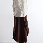 Brick red oversized linen skirts asymmetrical design elastic waist long skirt