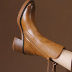 Brown Cowhide Leather Shelsea Boots Chunky Splicing Zippered