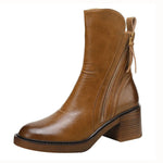 Brown Cowhide Leather Shelsea Boots Chunky Splicing Zippered