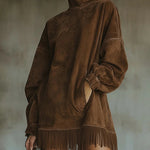 Gabriela | Suede Dress with High Neck and Fringe