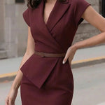 Cap-Sleeve Blazer-Style Midi Dress With Belted Waist