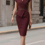 Cap-Sleeve Blazer-Style Midi Dress With Belted Waist