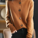 Caramel O-Neck Button Woolen Cardigan Long Sleeve