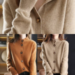 Caramel O-Neck Button Woolen Cardigan Long Sleeve