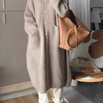 Casua Grey Turtleneck Pockets Button Thick Long Knit Sweater Fall