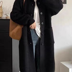 Casua Grey Turtleneck Pockets Button Thick Long Knit Sweater Fall