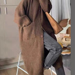 Casua Grey Turtleneck Pockets Button Thick Long Knit Sweater Fall