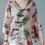 Casual Apricot V Neck Print Shirts Half Sleeve