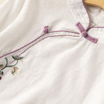 Casual White Embroideried Button Blouse Tops Half Sleeve