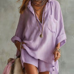 Oversized Pocket Beach Shorts Shirt Set