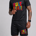 KZZ Letter-print color-block crew-neck short-sleeve top and drawstring shorts