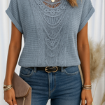 Ariana - Top with Round Neck and Lace Trim