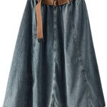 Chic Blue Retro Patchwork A Line Summer  Skirts Denim