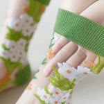 Chic Green Patchwork Sheer Mesh Ankle Socks